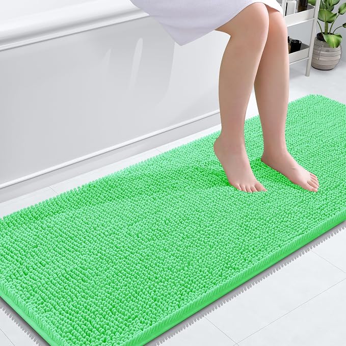 OLANLY Bathroom Runner Rugs 59x24, Soft Absorbent Chenille Bath Rugs, Rubber Backing Quick Dry, Machine Washable Long Bath Mats for Bathroom Floor, Tub and Shower, Home Decor Accessories, Mint Green