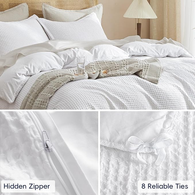 PHF Waffle Weave Duvet Cover Set California King, No Snagging Ultra Soft Luxury Textured Breathable Comforter Cover for All Season 3pcs, Durable Bedding Duvet Set with 2 Pillow Shams, 104"x98", White