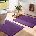 YIHOUSE Purple Bathroom Rugs Sets 2 Piece, Quick Dry Thin Bath Mat with Toilet Rug, Non Slip Absorbent Machine Washable, Bath Rugs for Tub Sink Home Decor (17"x24" + 17.5"x24" U-Shaped)