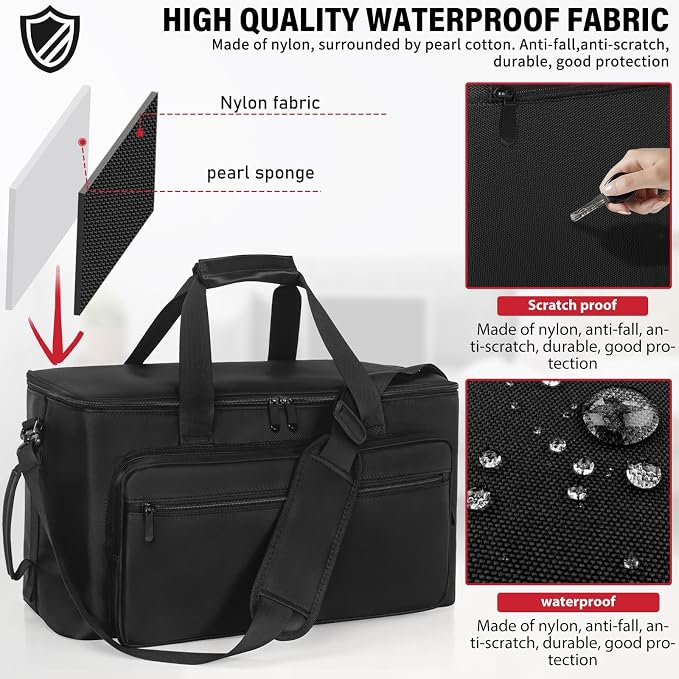 AKOZLIN Large Travel Gig Band Cable File Bag With Detachable Dividers DJ Cord Organizer Case for DJ Gear Sound Instrument and Musician Accessories Red