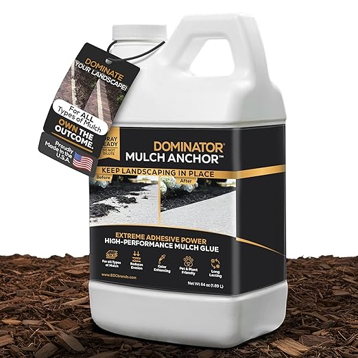 DOMINATOR Mulch Anchor 64oz - Mulch Glue for Landscaping | Mulch Glue Spray for Rubber Mulch, Wood Chips, Pine Straw, Cedar & Cypress | Ready to Spray Heavy Duty Landscape Glue