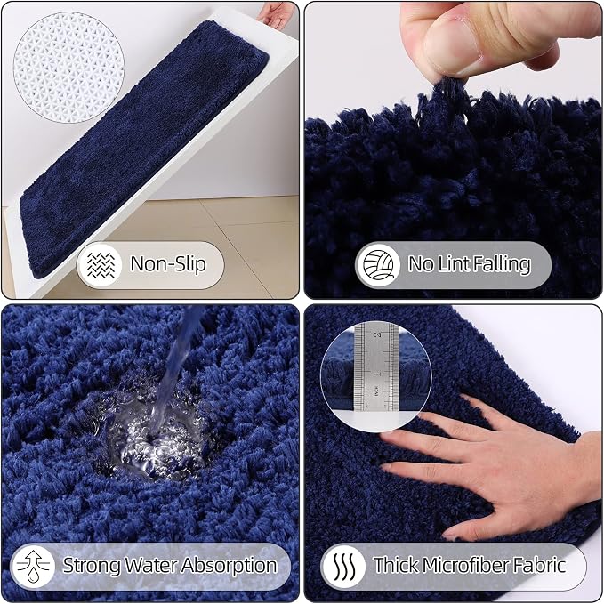 XLHOMO Bathroom Set - Navy Blue Bathroom Accessories Set, Bathroom Sets with Shower Curtain and Rugs, 25PC Shower Curtain Set with Hooks, Soap Dispenser, Soap Dish, Toilet Brush Holder and Trash Can