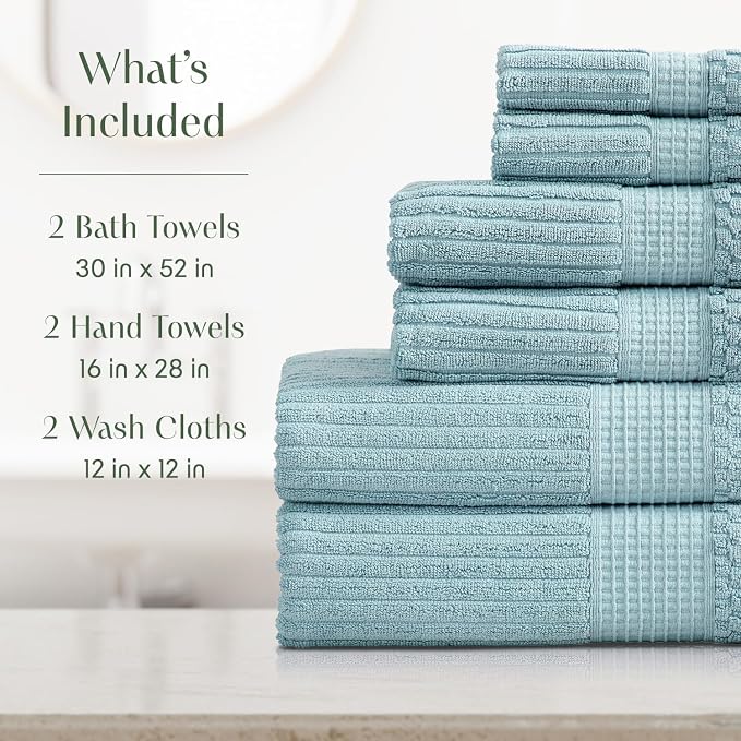 Springtree Home 100% Cotton Bath Towel Set | 6-Piece Set | Textured |Aegean | Absorbent & Quick-Dry Bathroom Towels | Textured and Durable Cotton Towels for Bathroom | OEKO-TEX | Krista Collection