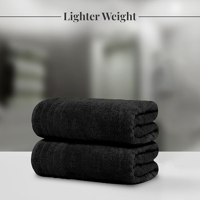 Tens Towels 4 Piece Extra Large Bath Towels 30 x 60 Inches, Black | 100% Cotton, Larger & Lighter Weight, Quicker to Dry, Super Soft and Absorbent, Perfect for Bathroom