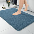LOCHAS Luxury Bathroom Rug Shaggy Bath Mat 24 x 17 Inch, Denim Blue | Washable Non Slip Bath Rugs for Bathroom Shower, Soft Plush Chenille Absorbent Carpets
