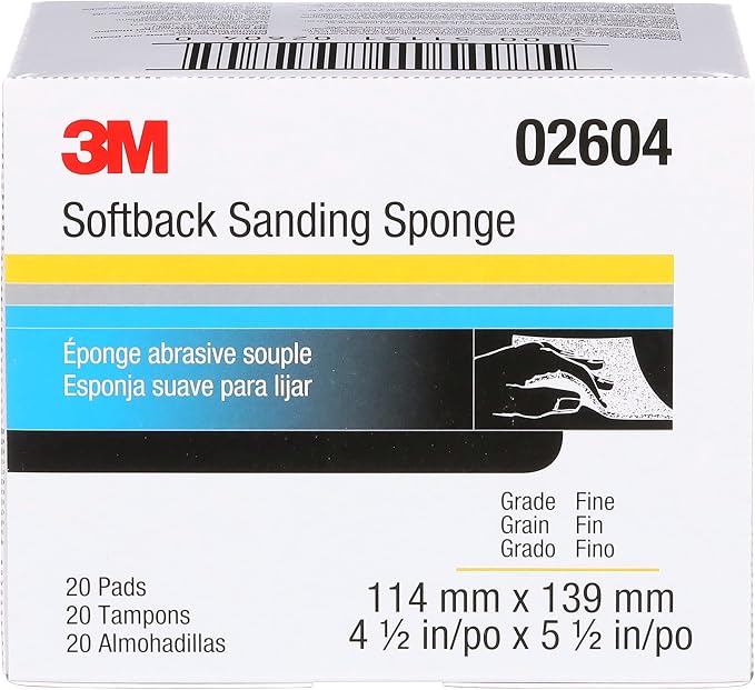 3M Softback Sanding Sponge, 02604, 4 1/2 in x 5 1/2 in (115mm x 140mm), Fine, 20 sponges per pack