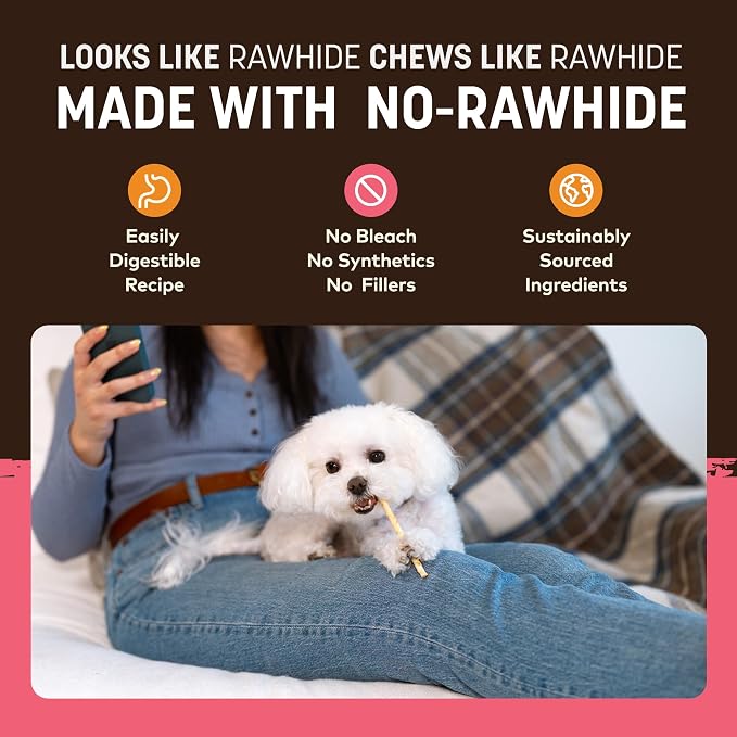 Earth Animal No Hide Stix - Long Lasting Rawhide Free Small Dog Chews Sticks, Chicken & Salmon Variety Bundle - 40 Count Value Pack