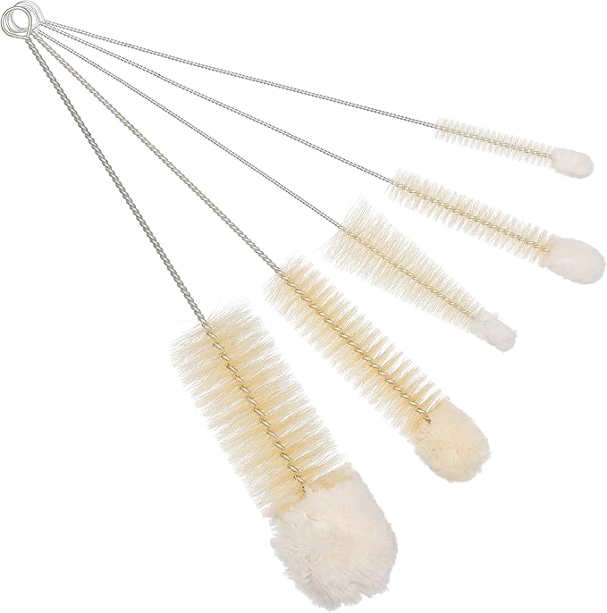 REDECKER Wool Tip Bottle Cleaning Brush Set with Pig Hair Bristles and Wire Handles, Set of 5, Various Sizes, Made in Germany - Bottle Cleaner Brush - Bottle Brush Soft Tip