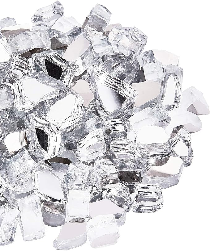 NUPICK 20 Pound Fire Glass, 1/2 Inch Reflective Fire Pit Glass | Tempered Fire Pit Rocks for Propane or Natural Gas, Glass Rocks for Fire Pit Table, Fireplace, Fire Bowl, Landscaping, Clear