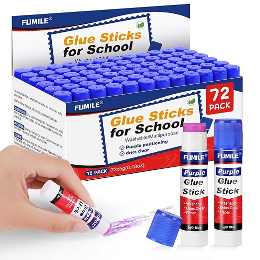 72 Pack Glue Sticks Bulk for Kids, Disappearing Purple Glue Sticks for Classroom and Teacher Supplies.0.18 OZ kids glue Dries Clear, Non-Toxic, Washable, Back to School Supplies and Student Must Haves