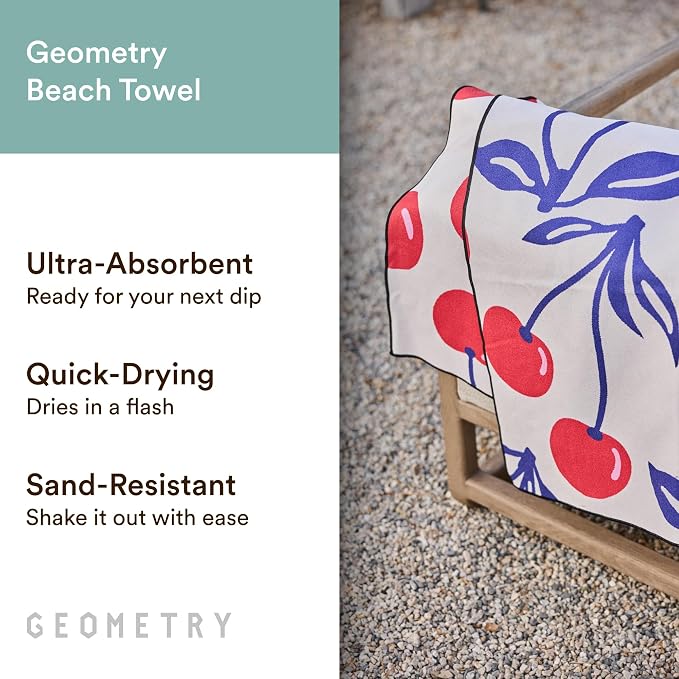 GEOMETRY Micro-Loop Beach Towel – Spring & Summer Collection – Quick-Dry, Sand-Resistant, Ultra-Absorbent Compact Towel for Beach & Travel (Wind Down)
