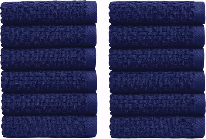 COTTON CRAFT Euro Spa Waffle Wash Cloth - Set of 12 Navy Washcloth | Luxury Face Towel Set - 100% Cotton - Soft Plush Absorbent Low Lint Quick Dry - Gym Shower Beach Bath Kitchen - 12x12 inches