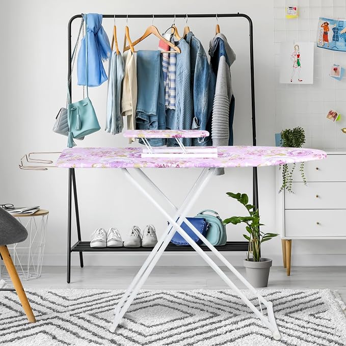 Folding Ironing Board, Extra-Wide Adjustable Height Iron Board with Folding Legs, Exquisite Pattern,Smooth Edge,Good Load-Bearing, Non-Slip Iron Board for Home Bathroom (42.13" x 30.71" x 11.81")