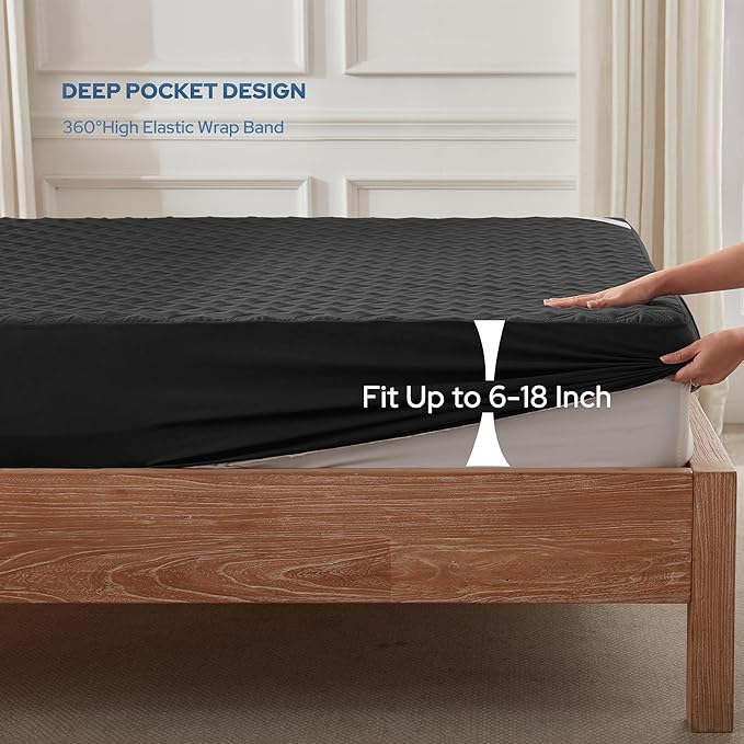 BEDLORE Waterproof Mattress Protector, Full Size Mattress Pad with Deep Pocket 6"-15" Depth, Soft Dirt-Proof Double Bed Mattress Cover for Bedroom, College Dorm, Hotel (Black)