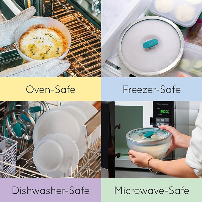 Anyday 8-Cup Microwave Cookware Glass Container with Lid (Kale) | Plastic-Free Deep Food Storage, Airtight Steamer with Vented Lid for Microwave-Safe Reheating, Steaming Vegetables & Rice