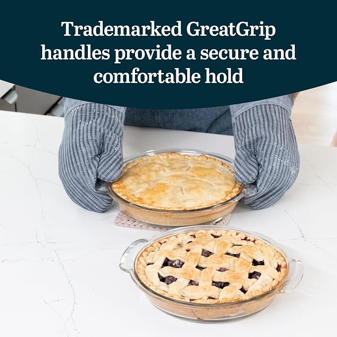 Libbey Baker’s Premium 2 Piece Glass Pie Plate, Stackable, Space Saving Casserole Dish Set with Lids, Glass Baking Dish Set for Fruit Pies, Quiches