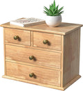 Oak Desk Organizer with Drawers, Wooden Desktop Storage Box with Metal Handles & Non-Slip Silicone Pads, 4 Drawer Tabletop Organizer for Office, Bedroom, Bathroom, Vanity, Makeup – Light Burnt Brown