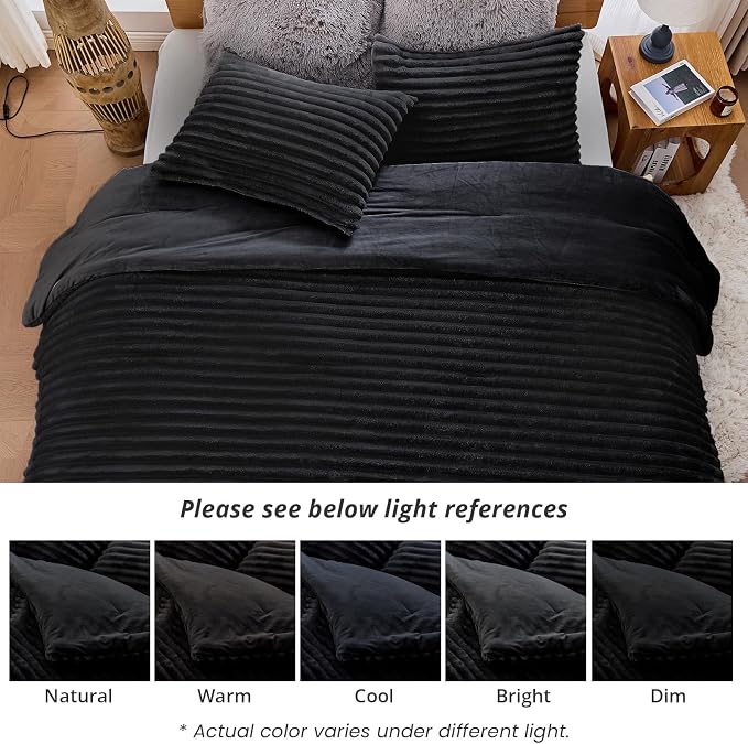Sasttie King Comforter Set 3 Pieces - Super Soft Fleece Comforters King Size, 1 Luxury Warm Fuzzy Marshmallow Comforter with 2 Pillow Cases, Faux Fur Down Alternative Bedding Set, Black