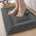 DEXI Small Bath Mats for Bathroom 24x16, Non Slip Washable Bathroom Rug, Thick Soft Chenille Absorbent Bathmat for Shower Floor, Fluffy Shaggy Carpet for Tub, Grey