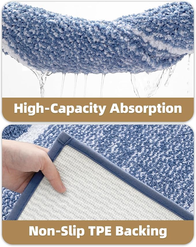 Color&Geometry Simple and Stylish Bathroom Runner Non Slip, 24"x43" Blue Bath Runner Rug, Absorbent, Soft, Washable, Microfiber Bath Mat Bathroom Carpet
