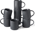 famiware Coffee Mug Set for 8, Star 16 oz Catering Mugs Cup Set with Handle for Coffee, Tea, Cocoa, Milk - Ceramic Stoneware Drinkware Set, Matte Dark Charcoal