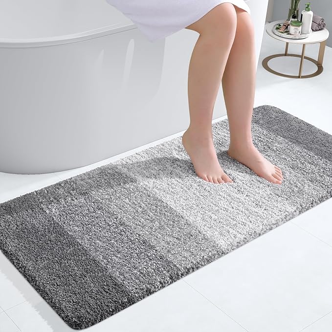 OLANLY Bathroom Runner Rugs Mat 47x20, Extra Soft Absorbent Microfiber Bath Rugs, Rubber Backing, Quick Dry, Washable Long Bath Mats for Bathroom Floor, Tub and Shower, Home Decor Accessories, Grey