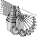 Measuring Cups and Spoons Set, 18/8 Stainless Steel Measuring Cups and Spoons Set with Leveler for Kitchen & Baking, Metric & US Measure Tools with 2/3 & 3/4 Cups