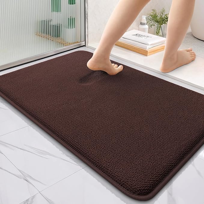 OLANLY Thick Memory Foam Bathroom Rugs 35x24, Absorbent Bath Mat, Brown | Soft Quick Dry Bath Rugs Mats, Non-Slip, Machine Washable Carpet for Bathroom Floor, Tub and Shower, Home Decor Accessories