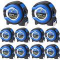 Youyole 10 Pack Tape Measure with Fractions 1/8 Steel Measuring Tape Retractable Easy Read Measurement Ruler Steel Power Blade (25 ft X 1 in,Blue)