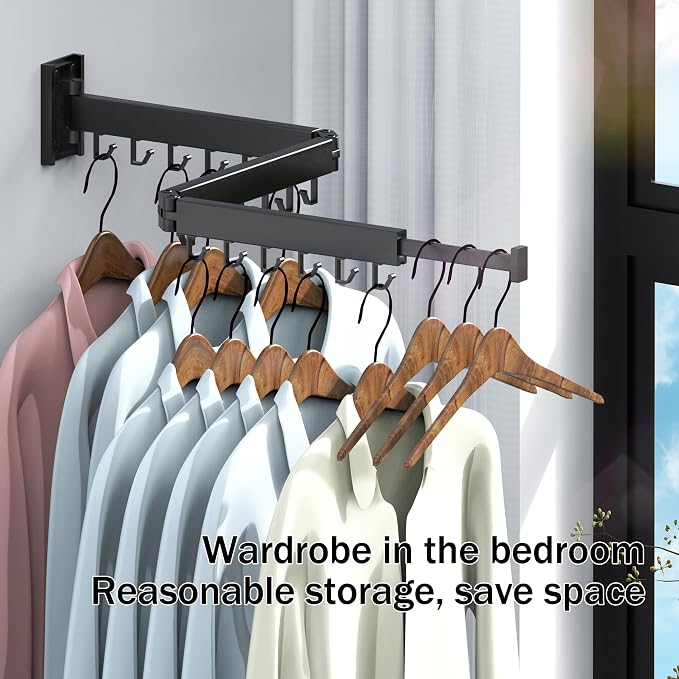 BOQORAD Clothes Drying Rack,Drying Rack Clothing,Luandry Drying Rack,Clothes Hanger Rack,Wall Mounted Luandry Rack,Folding Retractable,Frosted Stone Black Classic,ms-01