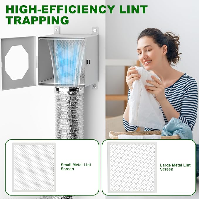Dryer Lint Trap Kit, Indoor Secondary Lint Catcher with 4inch Vent Hose, 2 Clamps, 3 Stainless Steel Mesh & Aluminum Foil Tape Cleaning Brush for Electric Dryer Duct lint Trap – Easy to Clean