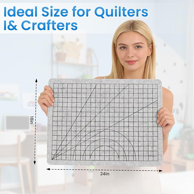 MABOZOO Wool Pressing Mat with Printed Grid, 24 * 18 Inch Double-Sided Wool Ironing Mat with Straps, Portable Ironing Pad for Quilter, Sewing, Scrapbooking