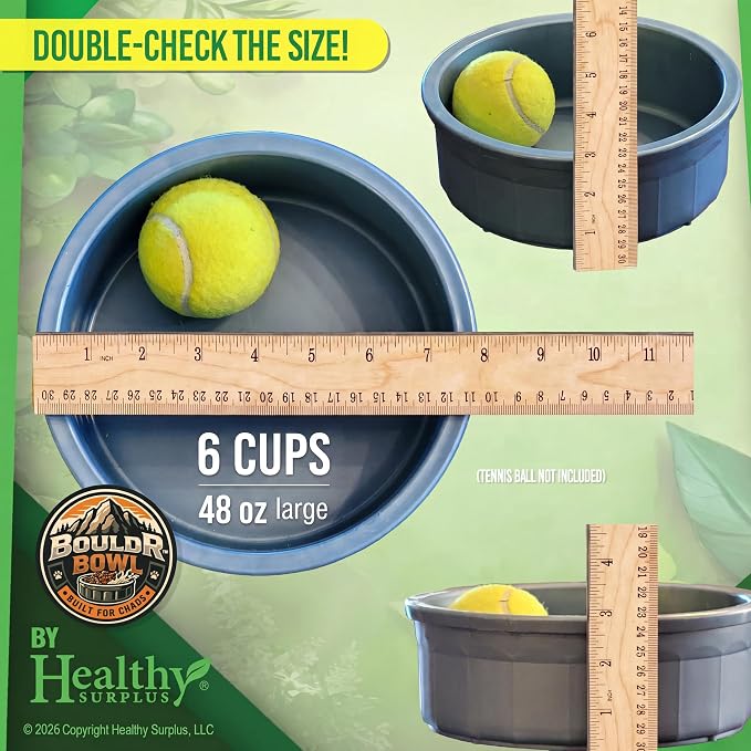 Pet Crock Bowl - 2 Pack – Thick Durable Plastic Non-Tip Food & Water Dish for Dogs, Cats - Indoor/Outdoor - Chew Resistant, Easy Clean BouldrBowl from Healthy Surplus® (Pink, 48oz Large)