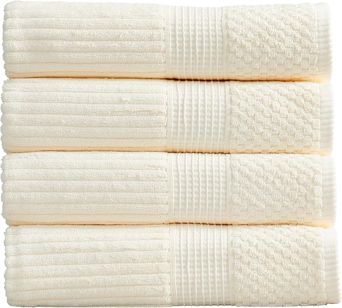 Springtree Home 100% Cotton Bath Towel Set | 4-Pack | Textured | Cream | Absorbent & Quick-Dry Bathroom Towels | Textured and Durable Cotton Towels for Bathroom | OEKO-TEX | Krista Collection