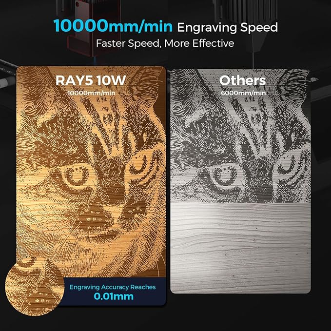 Longer RAY5 10000mW Laser Engraver with Air Pump, 3.5” Color Touch Screen, App Offline Control, DIY Engraver Tool for Metal/Glass/Wood ，Engraving Area 15.75"x15.75"，Laser Class 2