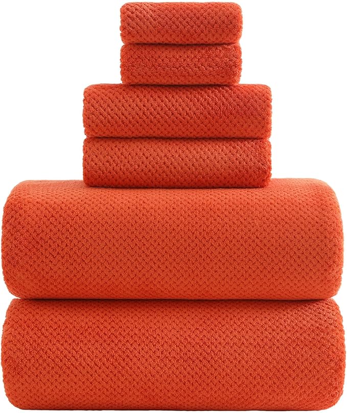 YTYC 39x78 Bath Sheets Set,Towels for Bathroom,Burnt Orange,6-Pieces | 2 Extra Large Bath Towels, 2 Hand Towels, 2 Washcloths, Super Soft,Highly absorbent,Hanging Loop,80% Polyester