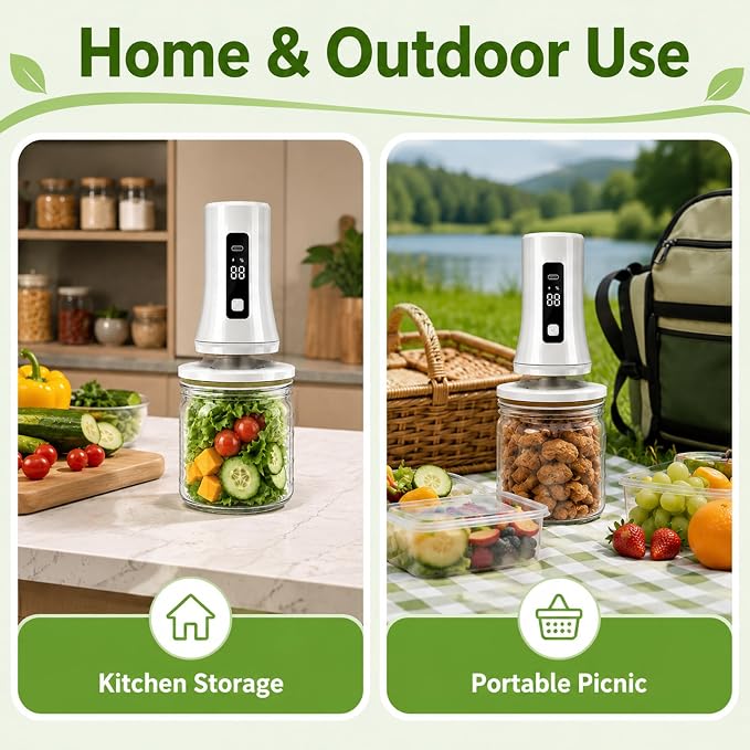 4-in-1 Handheld Vacuum Sealer for Food with Reusable Canning Lids | Rechargeable Portable Vacuum Sealer, Multi-use for Canning Lids, Vacuum Bags, Storage Containers & Wine Preservation
