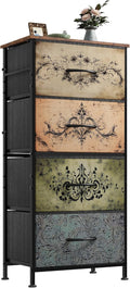 WLIVE Small Dresser Nightstand for Bedroom, 4 Drawers, Pattern | 4 vertical fabric drawers, Space-saving tower, Bedroom or closet use, Chest of drawers, Dresser for small spaces