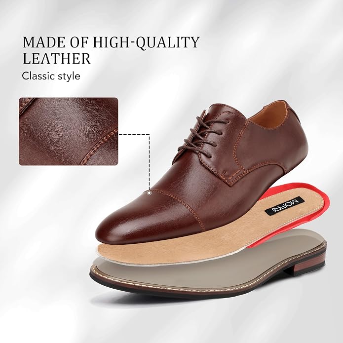 Mens Classic Cap Toe Dress Shoes Oxford for Office | Polished PU Outer Shell,Ventilated Comfortable Latex Insole. Formal Footwear Suited for Office Engagements ,Outings,Weddings