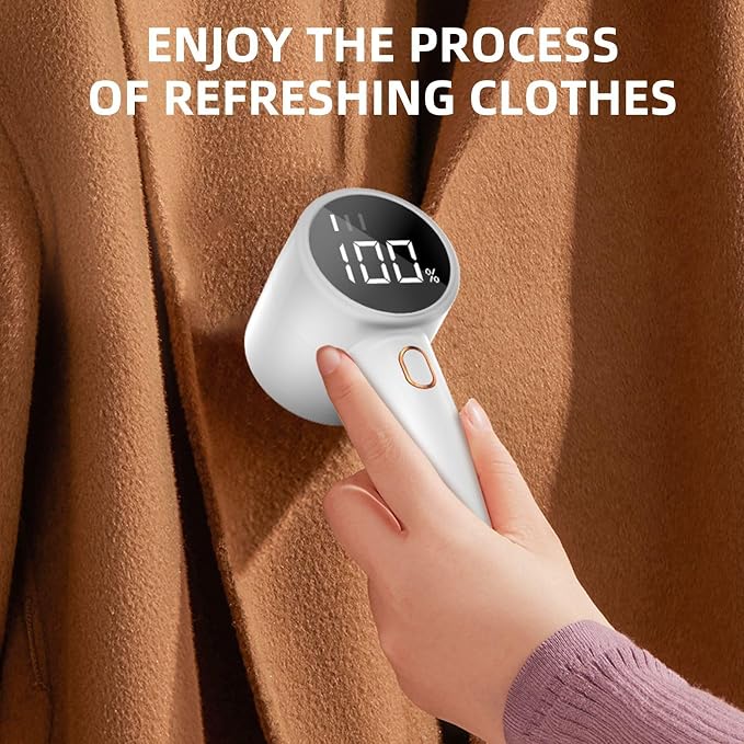 Fabric Shaver Lint Remover, Rechargeable Lint Shaver, Electric Sweater Defuzzer with 3 Speeds, 6 Blades, Digital LED Display to Remove Pilling for Clothes, Furniture, Couch, Blanket (Color : White)