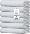 Premium Bath Towel Set, 24 x 48 Pack of 6 100% Cotton Terry Towels for Bathroom, Quick Dry, Highly Absorbent, Soft Feel, for Shower, Pool, Spa, Gym, Hand Towel for Daily Use - White