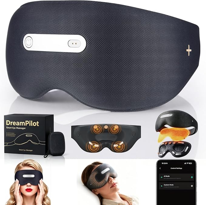 AI Smart Sleep Mask Aid Machine, Sleep Eye Mask with Sleep Monitoring, APP Control, White Noise & Meditation Music, 3D Breathable Light Blocking Eye Cover for Travel, Home, Office Naps (Black)