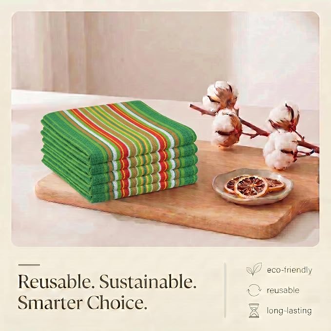 Urban Villa Kitchen Towels Waffle Stripes Dish Towels for Kitchen Leaf Green Set of 6 Kitchen Towels Highly Absorbent Cotton Over Sized 20X30 in with Mitered Corners Kitchen Hand Tea Towels