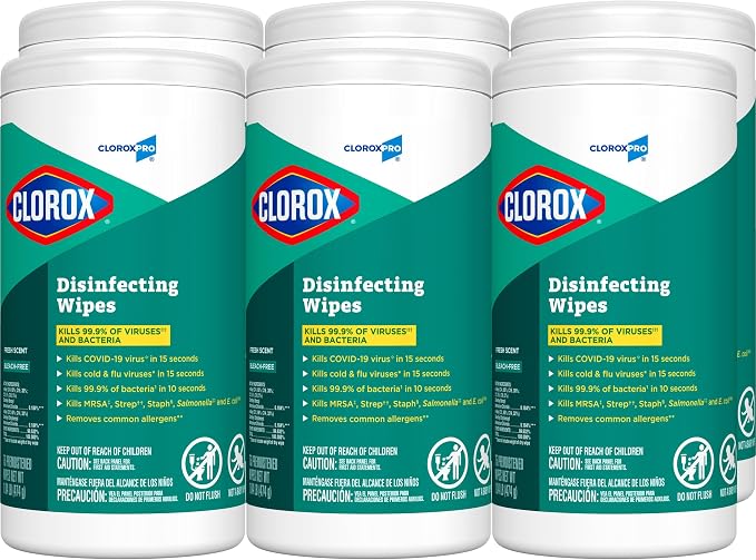 CloroxPro Clorox Disinfecting Wipes, Fresh Scent, 75 Count, Pack of 6 (Package May Vary)