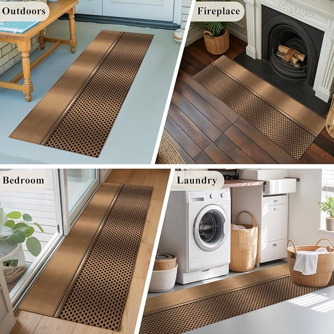 Kitchen Runner Rug 2 x 6 Ft, Brown Metal Hole Laundry Room Rugs Indoor Non Slip Washable, Modern Copper Net Eye Hole Pattern Decorative Carpet Long Mat for Sink/Hallway/Living Room