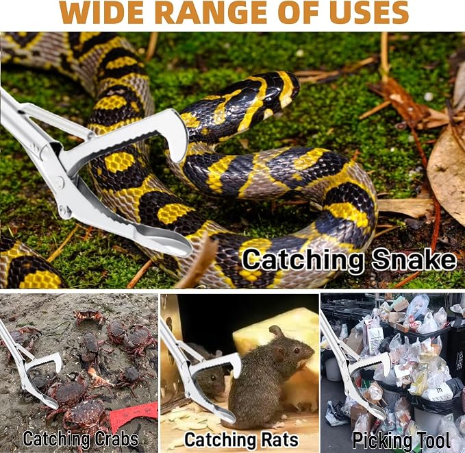 Snake Grabber Tool, 50'' Folding Snake Grabber Tongs with 72'' Detachable Stainless Steel Snake Catching Net for Corrosion Resistance High Load Capacity Easy to Clean and Maintain