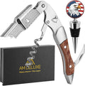 Patriotic Wine Bottle Opener Set: Professional Waiters Corkscrew Wine Opener & Wine Bottle Stopper - Double-Hinged Stainless Steel & Rosewood. 2-Piece Wine Accessories Gift Set