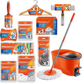 Home Cleaning Kit with Force Spin Mop Refills Cloths Sponges Scourers Lint Roller Trash Bags Supplies Set