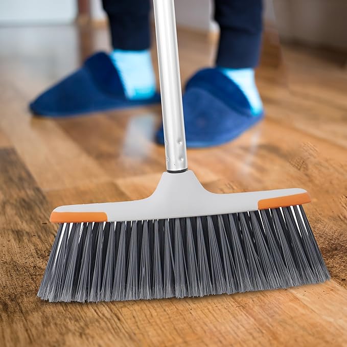 Superio Lightweight Essential Household Broom with Metal Handle, 2-Pack Grey
