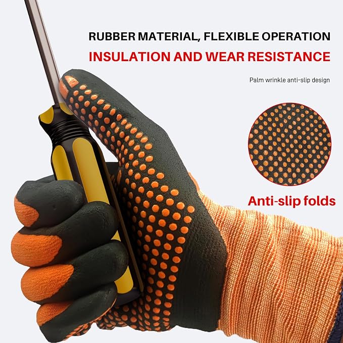 Electrical Insulated Gloves Touchscreen, 500V High Voltage Resistance Electrician Safety Gloves, Rubber Non Slip Work Gloves (500V|Nylon Insulated, Large)